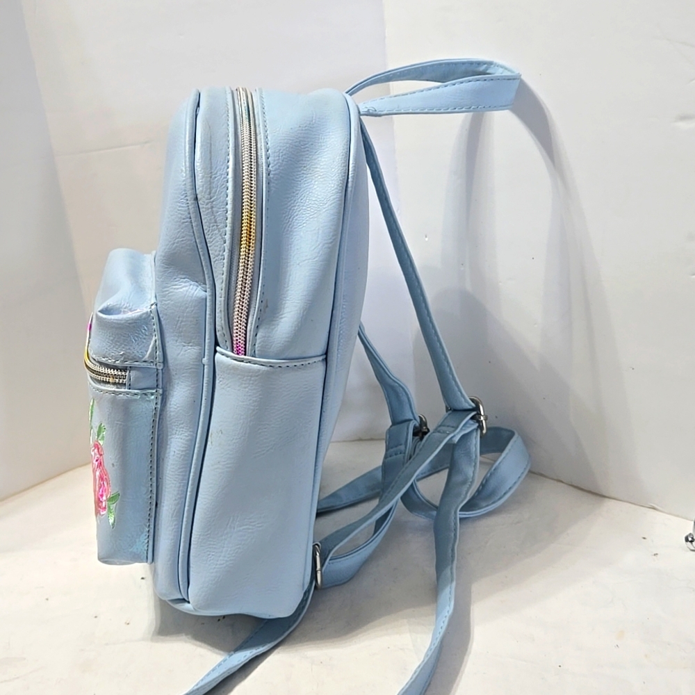 Omg Accessories Embroidered Roses Backpack Light Blue Gently Used View 2